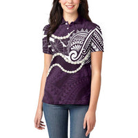 Aloha Hawaii Kalo Pikake Lei Women Polo Shirt Chest Tattoo Purple Hawaiian Pattern LT14 - Polynesian Pride