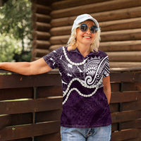 Aloha Hawaii Kalo Pikake Lei Women Polo Shirt Chest Tattoo Purple Hawaiian Pattern LT14 - Polynesian Pride