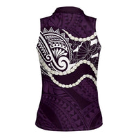 Aloha Hawaii Kalo Pikake Lei Women Sleeveless Polo Shirt Chest Tattoo Purple Hawaiian Pattern LT14 - Polynesian Pride