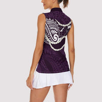 Aloha Hawaii Kalo Pikake Lei Women Sleeveless Polo Shirt Chest Tattoo Purple Hawaiian Pattern LT14 - Polynesian Pride