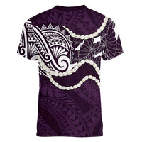 Aloha Hawaii Kalo Pikake Lei Women V-Neck T-Shirt Chest Tattoo Purple Hawaiian Pattern LT14 - Polynesian Pride