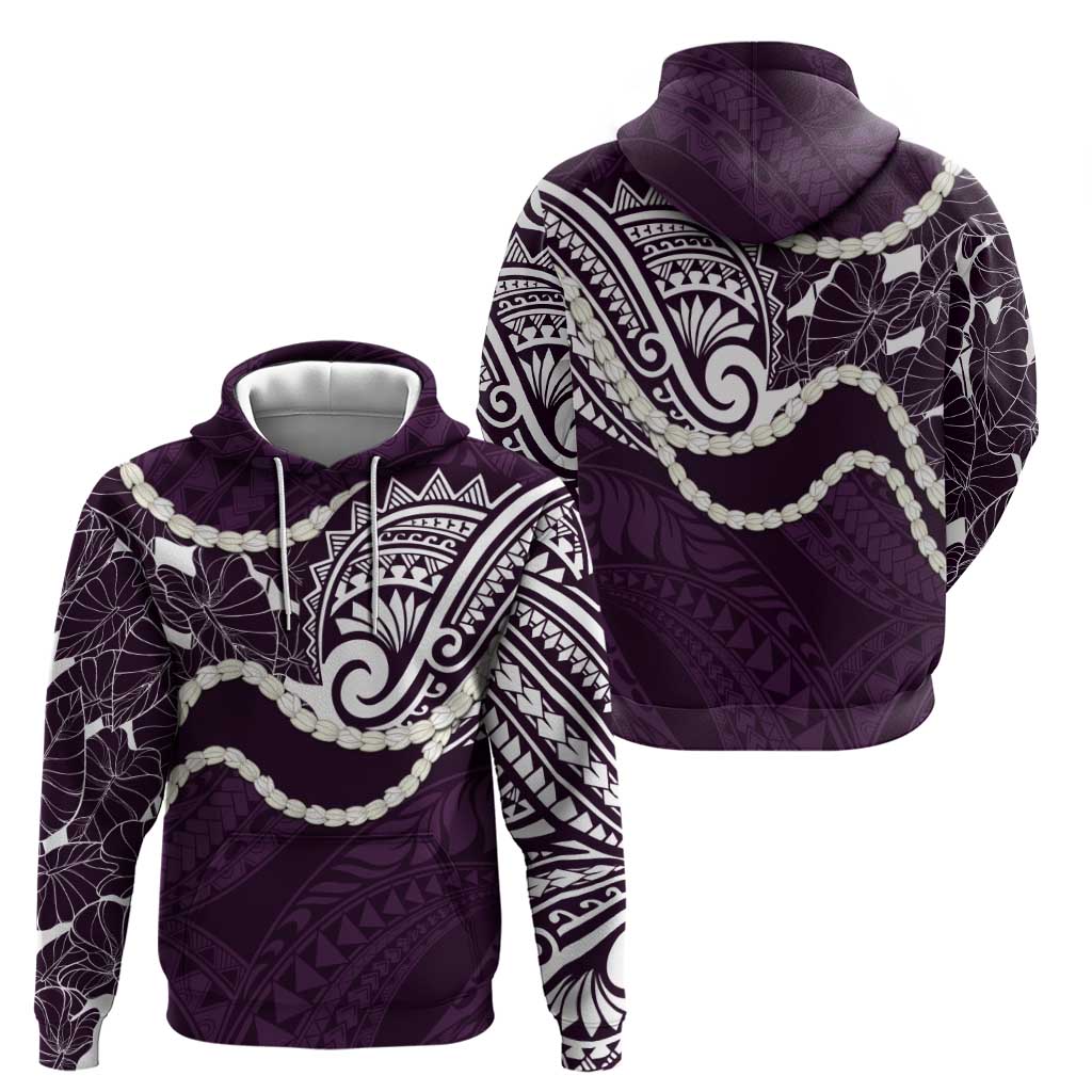 Aloha Hawaii Kalo Pikake Lei Zip Hoodie Chest Tattoo Purple Hawaiian Pattern
