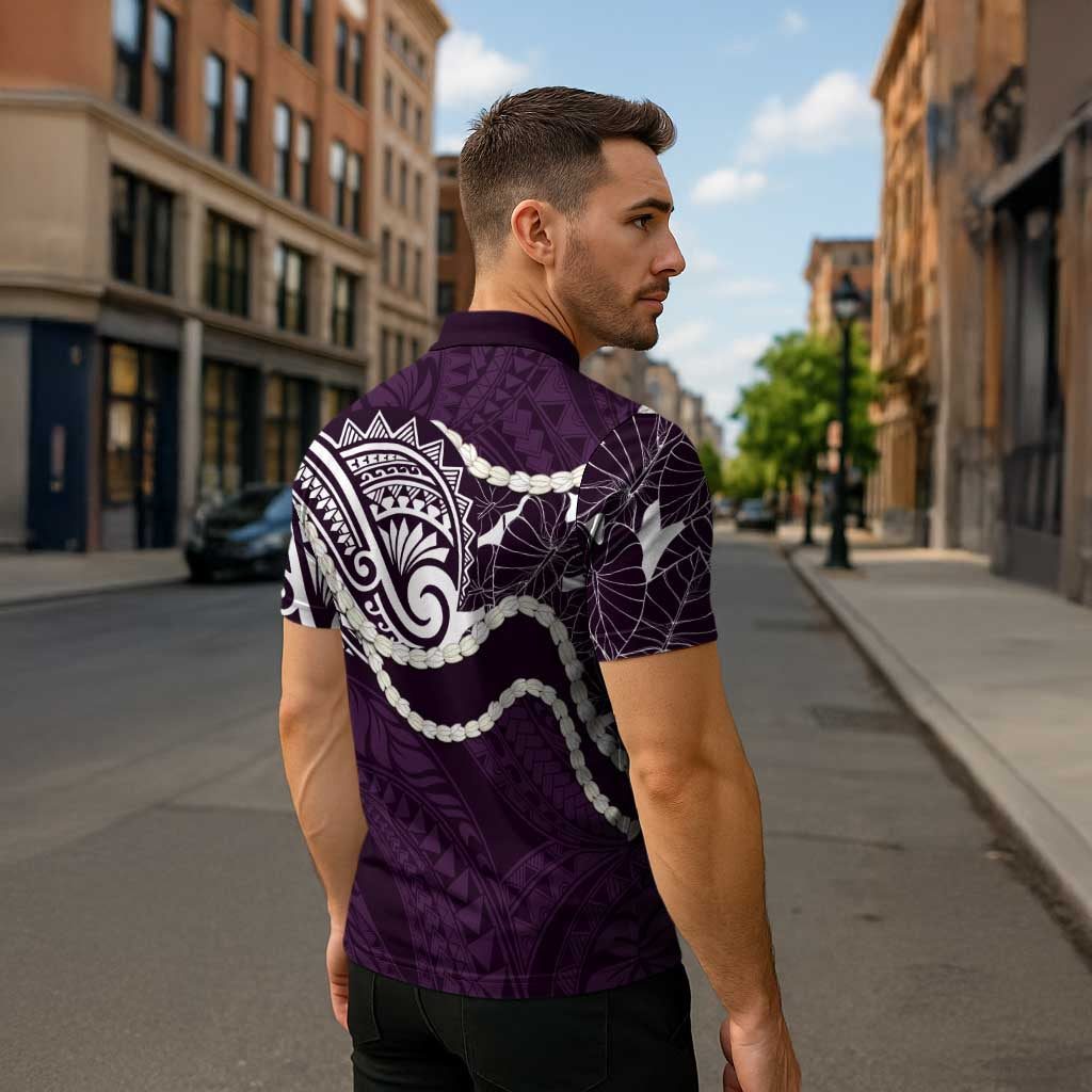 Aloha Hawaii Kalo Pikake Lei Zipper Polo Shirt Chest Tattoo Purple Hawaiian Pattern LT14 - Polynesian Pride