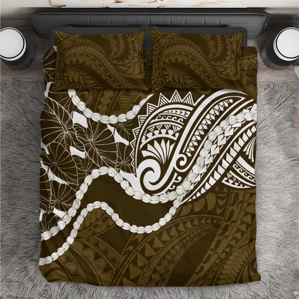 Aloha Hawaii Kalo Pikake Lei Bedding Set Chest Tattoo Gold Hawaiian Pattern