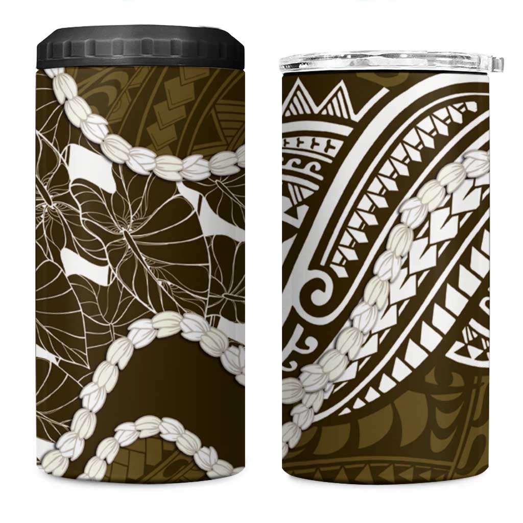 Aloha Hawaii Kalo Pikake Lei 4 in 1 Can Cooler Tumbler Chest Tattoo Gold Hawaiian Pattern LT14 One Size: 16 oz Gold - Polynesian Pride