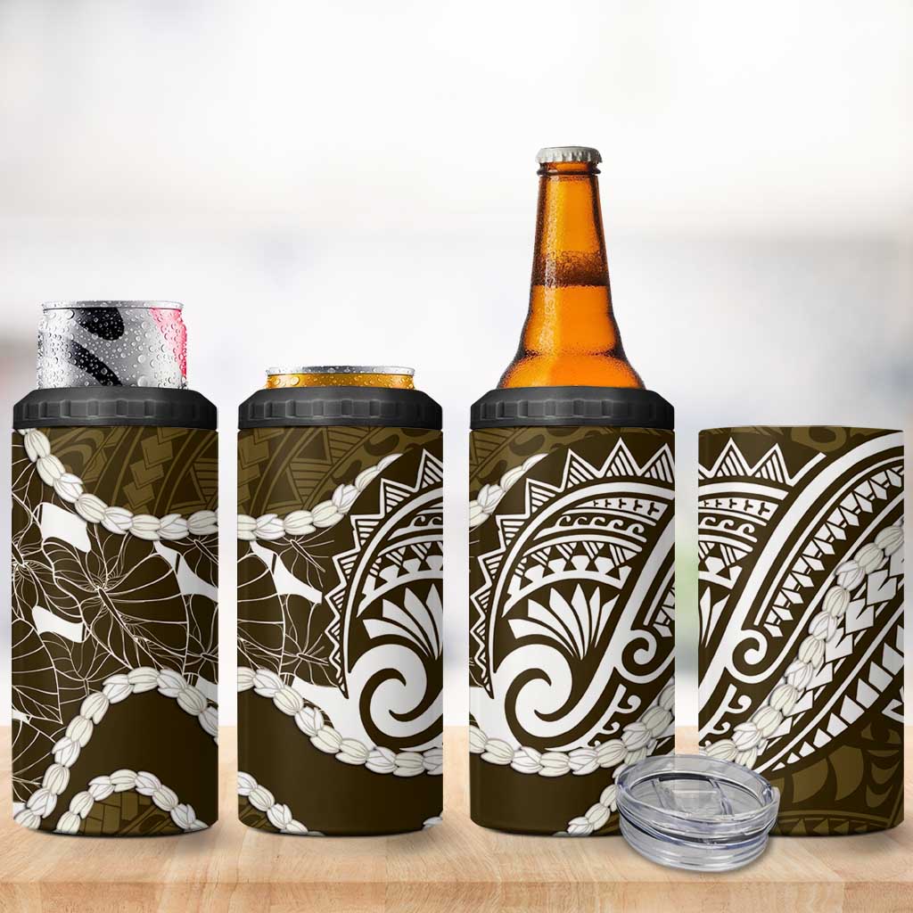 Aloha Hawaii Kalo Pikake Lei 4 in 1 Can Cooler Tumbler Chest Tattoo Gold Hawaiian Pattern LT14 - Polynesian Pride