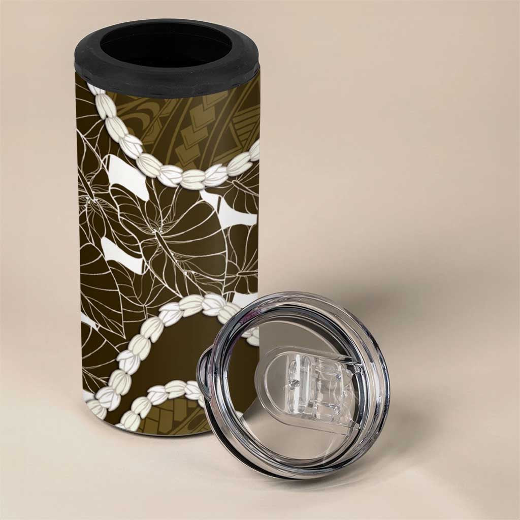 Aloha Hawaii Kalo Pikake Lei 4 in 1 Can Cooler Tumbler Chest Tattoo Gold Hawaiian Pattern LT14 - Polynesian Pride