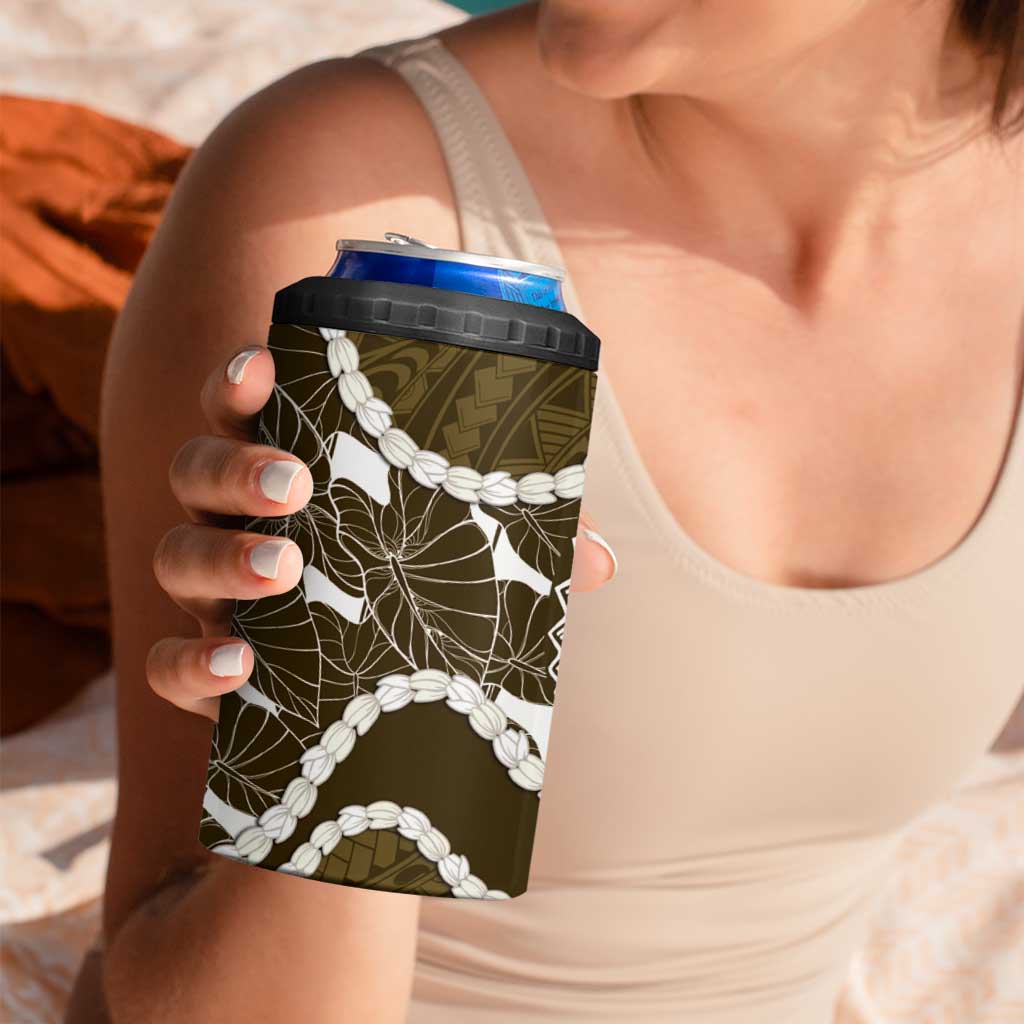 Aloha Hawaii Kalo Pikake Lei 4 in 1 Can Cooler Tumbler Chest Tattoo Gold Hawaiian Pattern LT14 - Polynesian Pride
