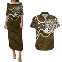 Aloha Hawaii Kalo Pikake Lei Couples Matching Puletasi and Hawaiian Shirt Chest Tattoo Gold Hawaiian Pattern LT14 Gold - Polynesian Pride