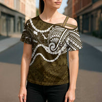 Aloha Hawaii Kalo Pikake Lei Cross Shoulder Shirt Chest Tattoo Gold Hawaiian Pattern