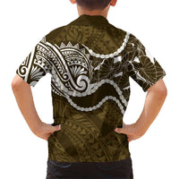 Aloha Hawaii Kalo Pikake Lei Family Matching Long Sleeve Bodycon Dress and Hawaiian Shirt Chest Tattoo Gold Hawaiian Pattern LT14 - Polynesian Pride