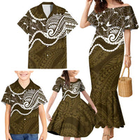 Aloha Hawaii Kalo Pikake Lei Family Matching Mermaid Dress and Hawaiian Shirt Chest Tattoo Gold Hawaiian Pattern LT14 - Polynesian Pride