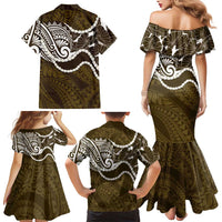 Aloha Hawaii Kalo Pikake Lei Family Matching Mermaid Dress and Hawaiian Shirt Chest Tattoo Gold Hawaiian Pattern LT14 - Polynesian Pride