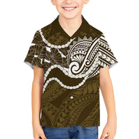 Aloha Hawaii Kalo Pikake Lei Family Matching Off Shoulder Maxi Dress and Hawaiian Shirt Chest Tattoo Gold Hawaiian Pattern LT14 Son's Shirt Gold - Polynesian Pride