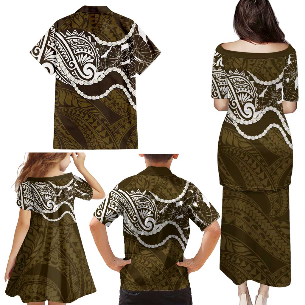 Aloha Hawaii Kalo Pikake Lei Family Matching Puletasi and Hawaiian Shirt Chest Tattoo Gold Hawaiian Pattern LT14 - Polynesian Pride