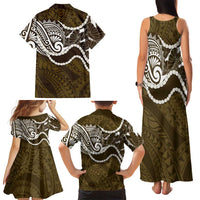 Aloha Hawaii Kalo Pikake Lei Family Matching Tank Maxi Dress and Hawaiian Shirt Chest Tattoo Gold Hawaiian Pattern LT14 - Polynesian Pride