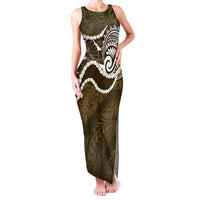 Aloha Hawaii Kalo Pikake Lei Family Matching Tank Maxi Dress and Hawaiian Shirt Chest Tattoo Gold Hawaiian Pattern LT14 Mom's Dress Gold - Polynesian Pride