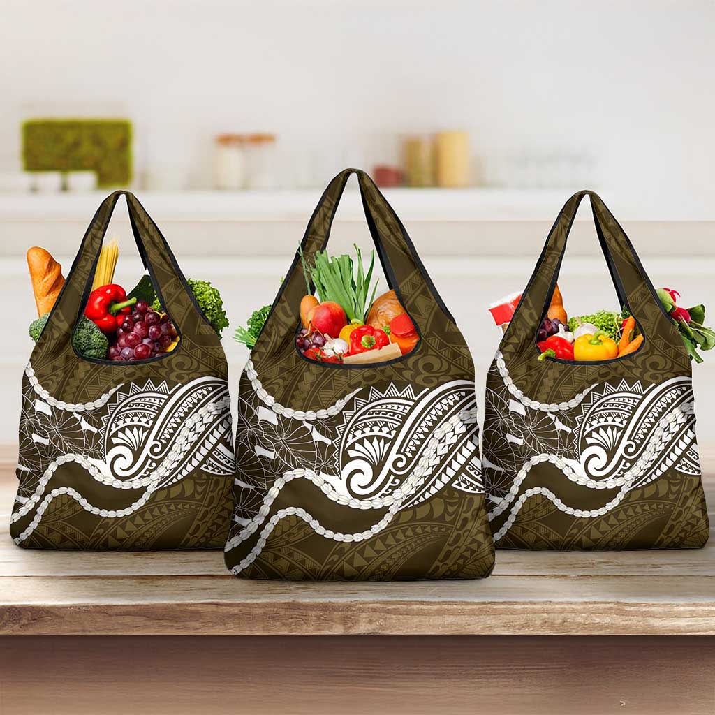 Aloha Hawaii Kalo Pikake Lei Grocery Bag Chest Tattoo Gold Hawaiian Pattern LT14 3-pack One Size Gold - Polynesian Pride