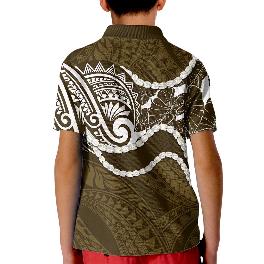 Aloha Hawaii Kalo Pikake Lei Kid Polo Shirt Chest Tattoo Gold Hawaiian Pattern