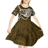 Aloha Hawaii Kalo Pikake Lei Kid Short Sleeve Dress Chest Tattoo Gold Hawaiian Pattern LT14 - Polynesian Pride