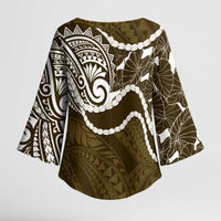Aloha Hawaii Kalo Pikake Lei Kimono Sleeve Blouse Chest Tattoo Gold Hawaiian Pattern
