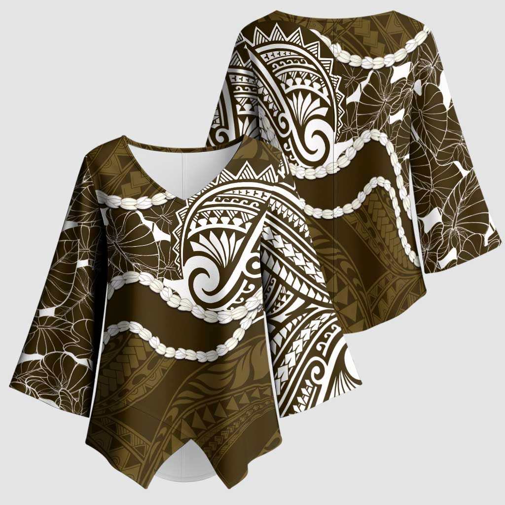 Aloha Hawaii Kalo Pikake Lei Kimono Sleeve Blouse Chest Tattoo Gold Hawaiian Pattern