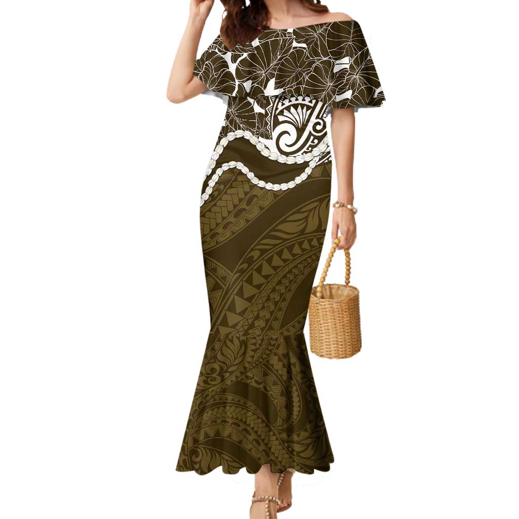 Aloha Hawaii Kalo Pikake Lei Mermaid Dress Chest Tattoo Gold Hawaiian Pattern