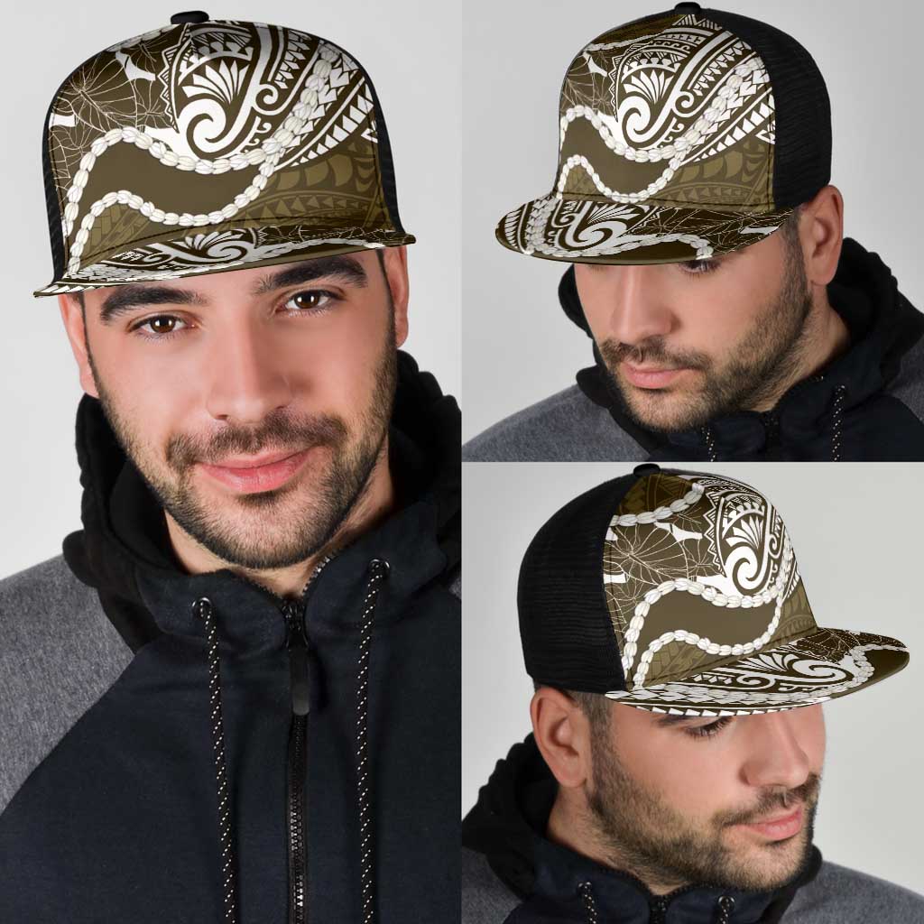 Aloha Hawaii Kalo Pikake Lei Mesh Trucker Cap Chest Tattoo Gold Hawaiian Pattern