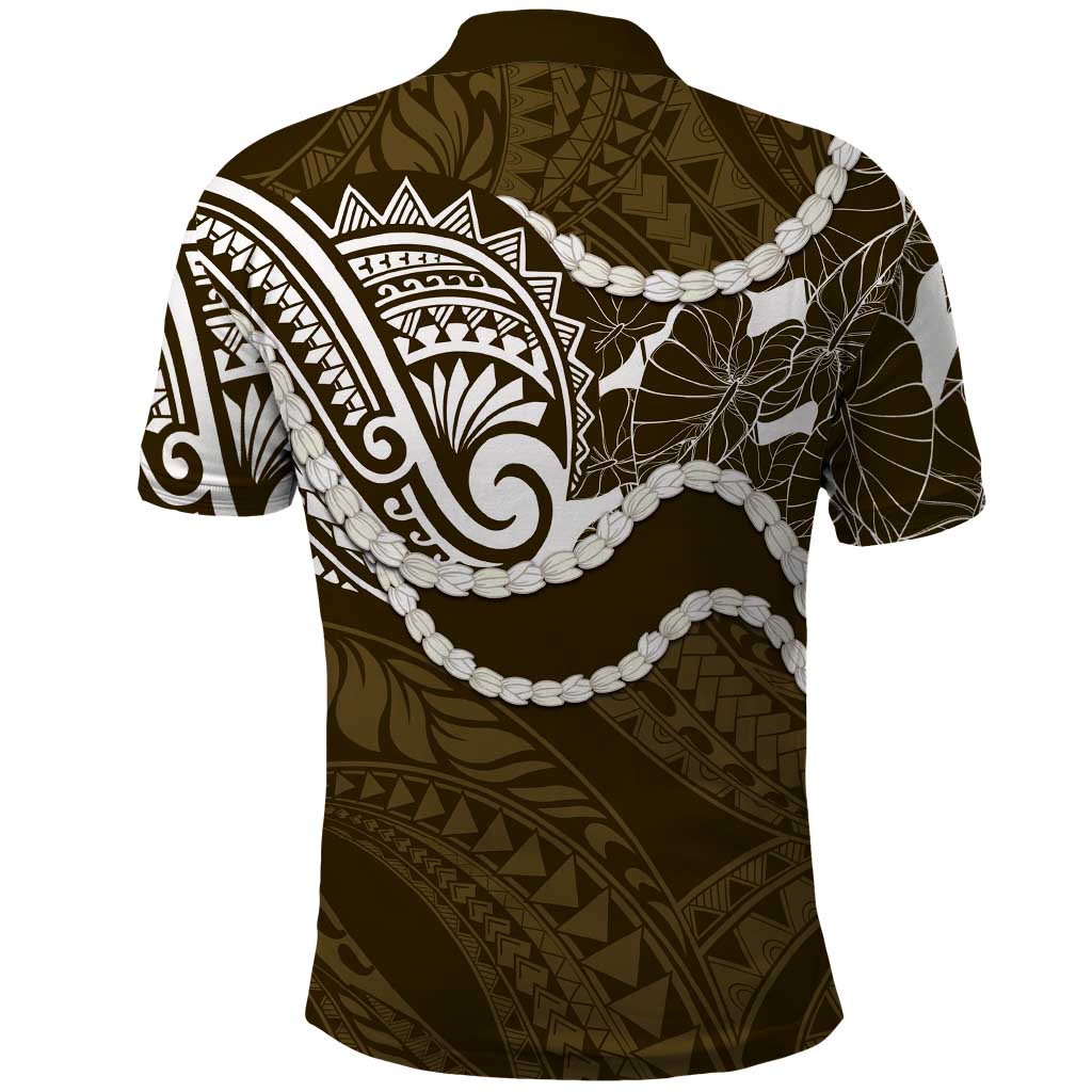 Aloha Hawaii Kalo Pikake Lei Polo Shirt Chest Tattoo Gold Hawaiian Pattern