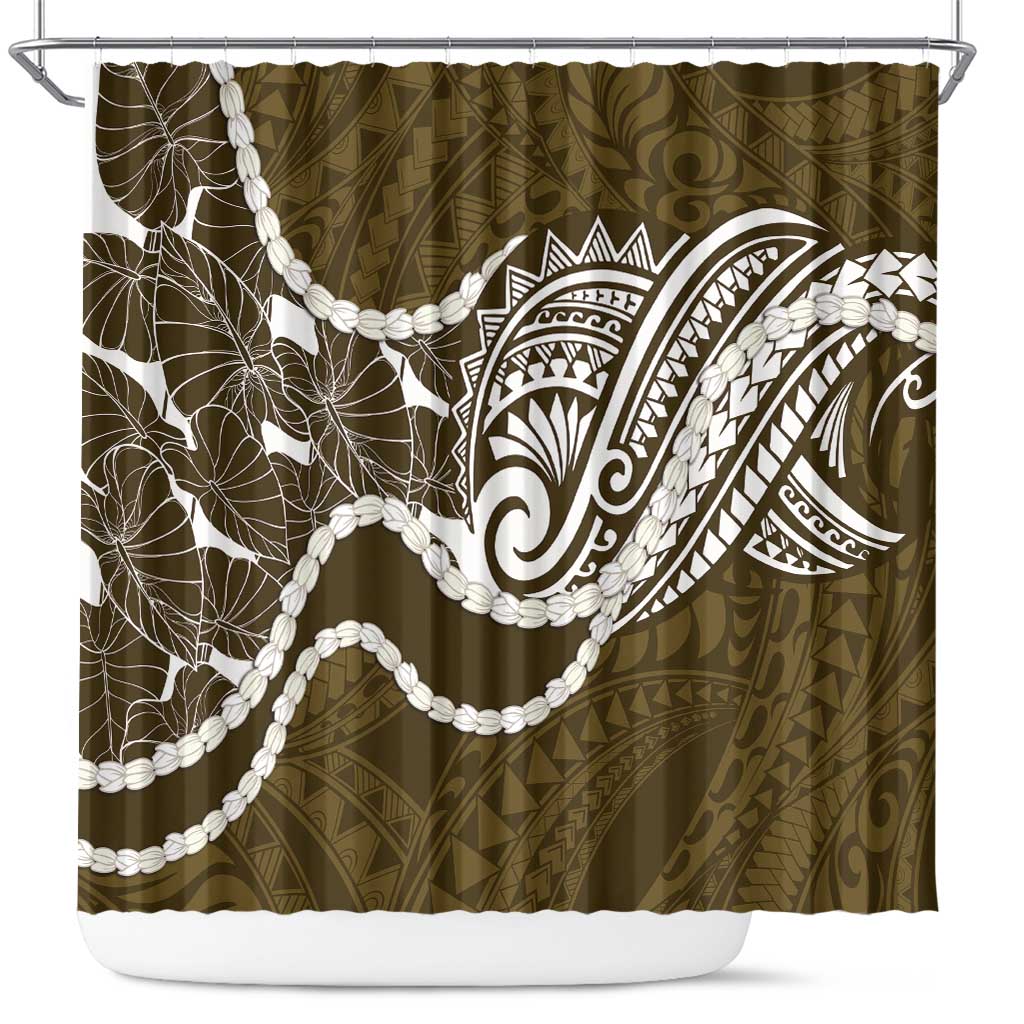 Aloha Hawaii Kalo Pikake Lei Shower Curtain Chest Tattoo Gold Hawaiian Pattern LT14 Gold - Polynesian Pride