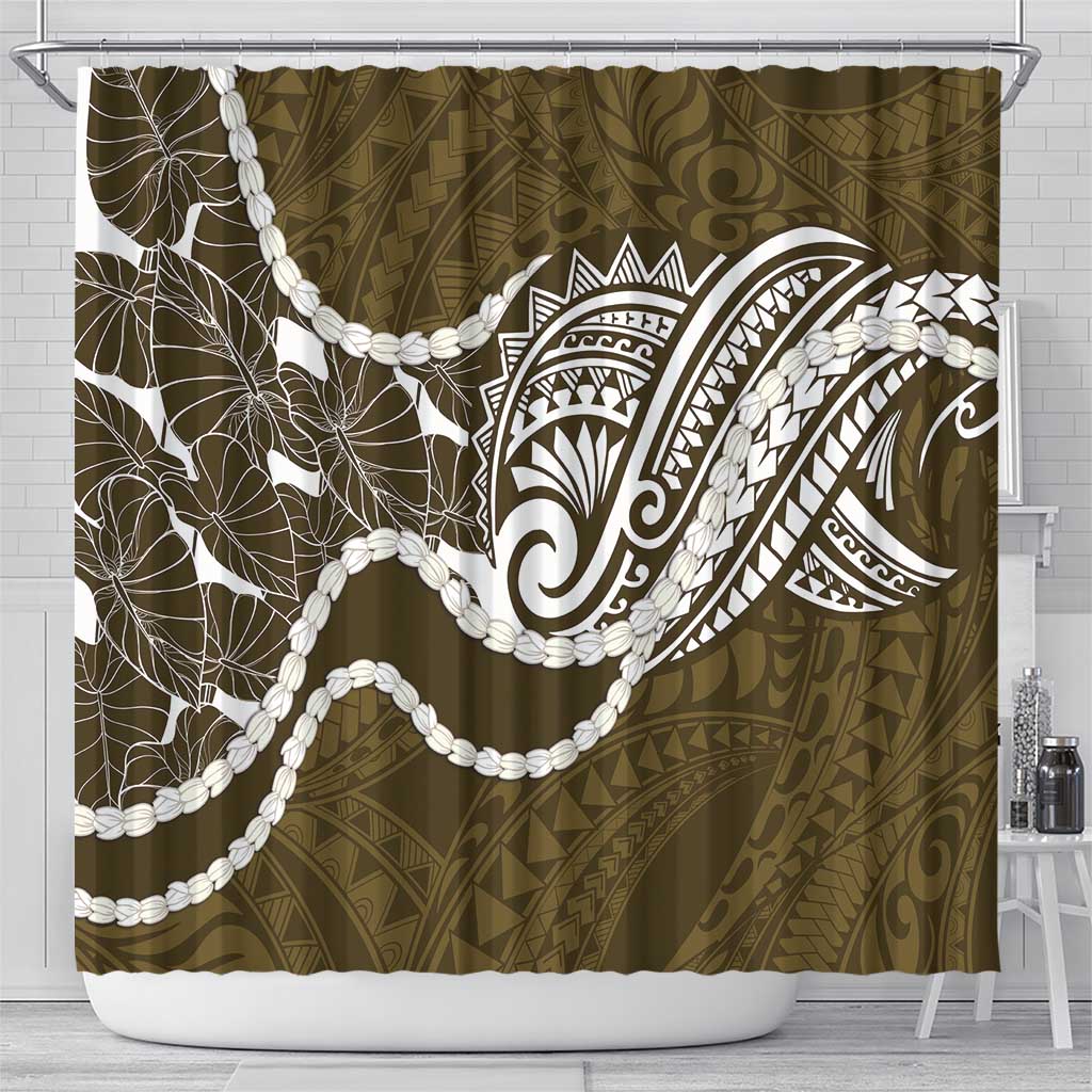 Aloha Hawaii Kalo Pikake Lei Shower Curtain Chest Tattoo Gold Hawaiian Pattern LT14 - Polynesian Pride
