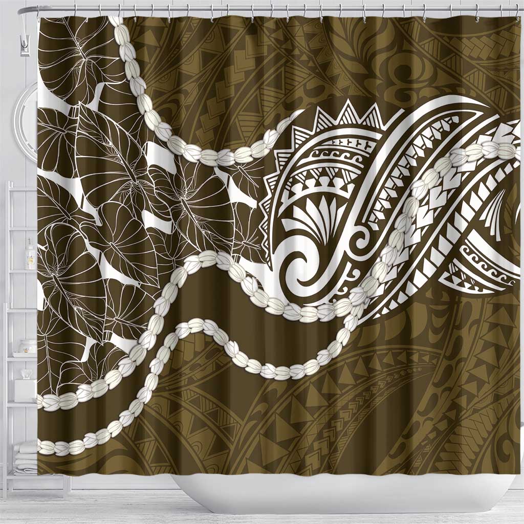 Aloha Hawaii Kalo Pikake Lei Shower Curtain Chest Tattoo Gold Hawaiian Pattern LT14 - Polynesian Pride