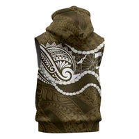 Aloha Hawaii Kalo Pikake Lei Sleeveless Zip Hoodie Chest Tattoo Gold Hawaiian Pattern LT14 - Polynesian Pride