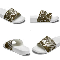 Aloha Hawaii Kalo Pikake Lei Slide Sandals Chest Tattoo Gold Hawaiian Pattern