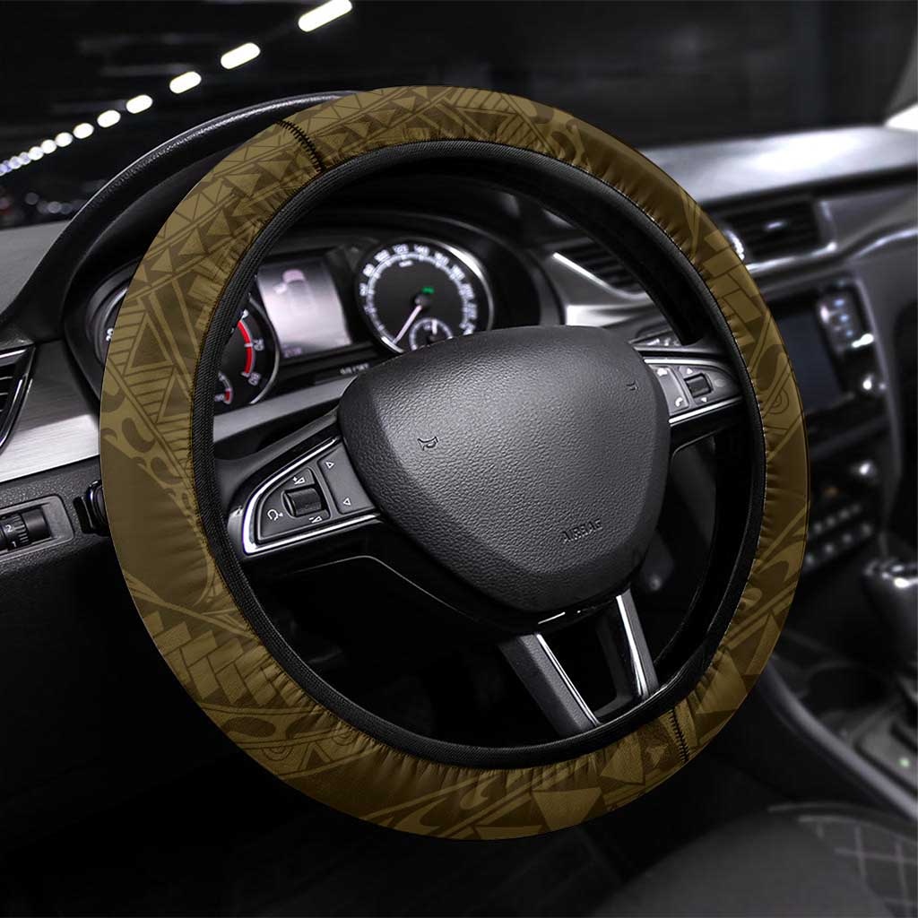 Aloha Hawaii Kalo Pikake Lei Steering Wheel Cover Chest Tattoo Gold Hawaiian Pattern LT14 Universal Fit Gold - Polynesian Pride
