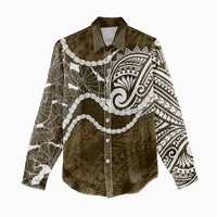 Aloha Hawaii Kalo Pikake Lei Women Casual Shirt Chest Tattoo Gold Hawaiian Pattern LT14 - Polynesian Pride
