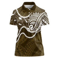 Aloha Hawaii Kalo Pikake Lei Women Polo Shirt Chest Tattoo Gold Hawaiian Pattern LT14 Female Gold - Polynesian Pride