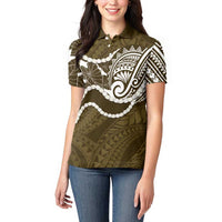 Aloha Hawaii Kalo Pikake Lei Women Polo Shirt Chest Tattoo Gold Hawaiian Pattern LT14 - Polynesian Pride