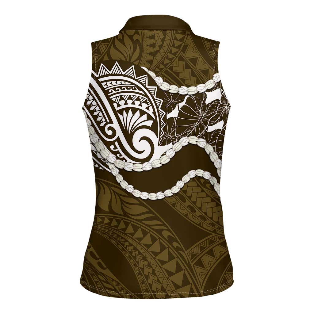Aloha Hawaii Kalo Pikake Lei Women Sleeveless Polo Shirt Chest Tattoo Gold Hawaiian Pattern LT14 - Polynesian Pride