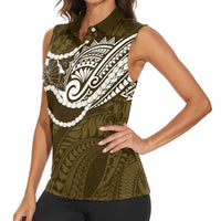 Aloha Hawaii Kalo Pikake Lei Women Sleeveless Polo Shirt Chest Tattoo Gold Hawaiian Pattern LT14 - Polynesian Pride
