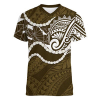 Aloha Hawaii Kalo Pikake Lei Women V-Neck T-Shirt Chest Tattoo Gold Hawaiian Pattern LT14 Female Gold - Polynesian Pride