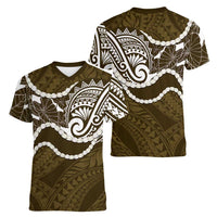 Aloha Hawaii Kalo Pikake Lei Women V-Neck T-Shirt Chest Tattoo Gold Hawaiian Pattern LT14 - Polynesian Pride