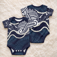 Aloha Hawaii Kalo Pikake Lei Baby Onesie Chest Tattoo Oxford Blue Hawaiian Pattern