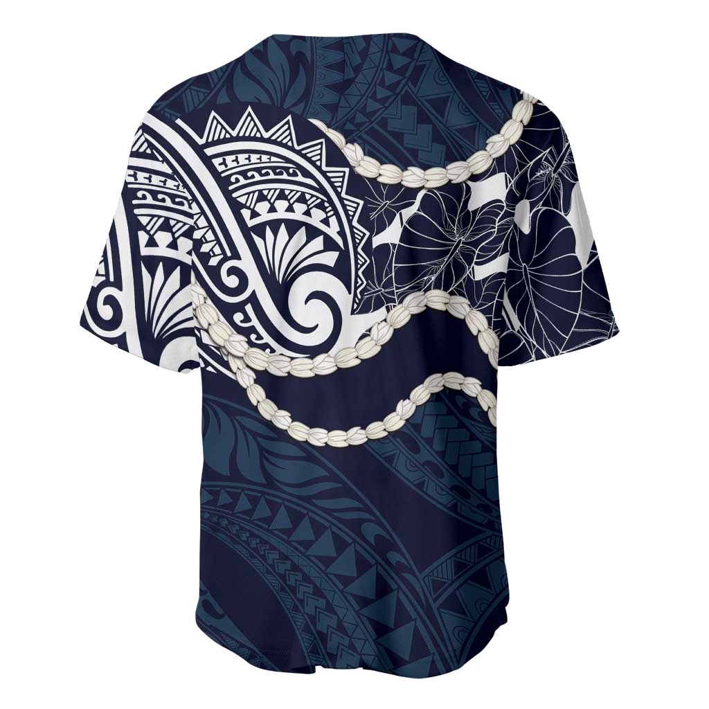Aloha Hawaii Kalo Pikake Lei Baseball Jersey Chest Tattoo Oxford Blue Hawaiian Pattern