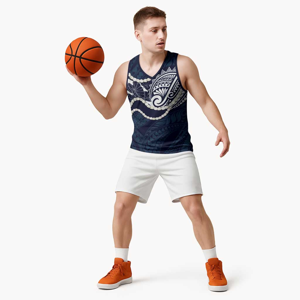 Aloha Hawaii Kalo Pikake Lei Basketball Jersey Chest Tattoo Oxford Blue Hawaiian Pattern
