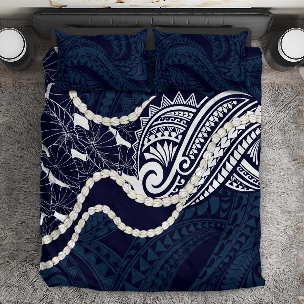 Aloha Hawaii Kalo Pikake Lei Bedding Set Chest Tattoo Oxford Blue Hawaiian Pattern