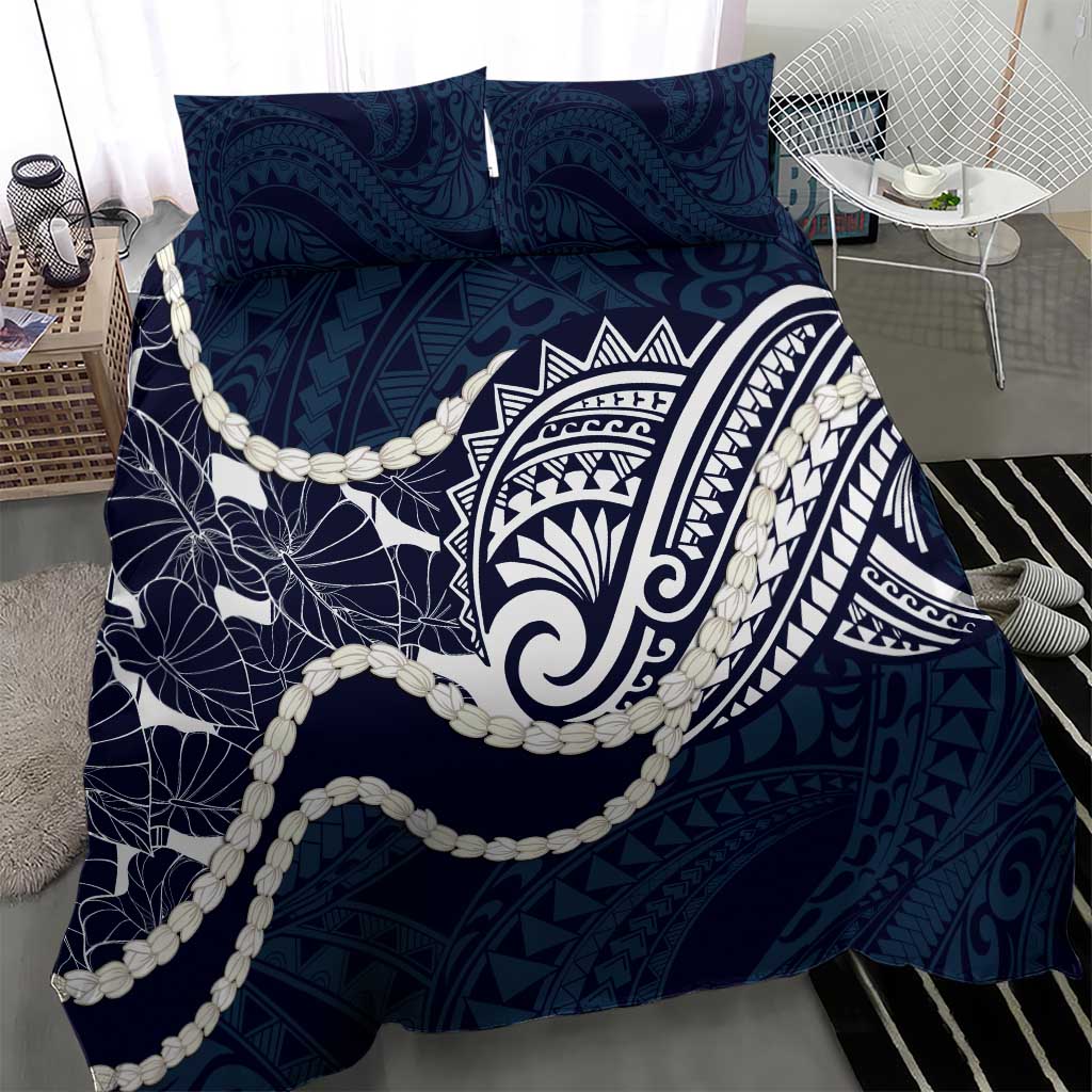Aloha Hawaii Kalo Pikake Lei Bedding Set Chest Tattoo Oxford Blue Hawaiian Pattern