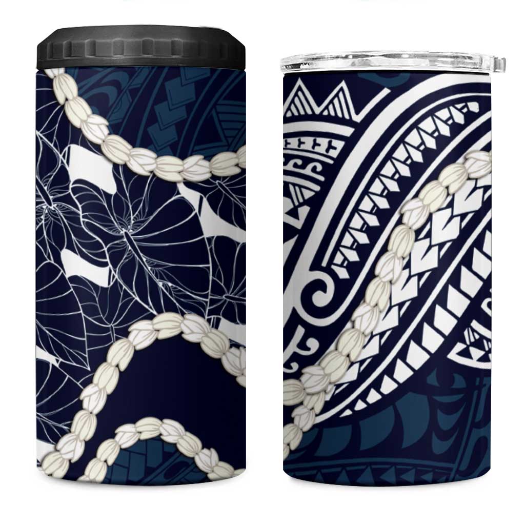 Aloha Hawaii Kalo Pikake Lei 4 in 1 Can Cooler Tumbler Chest Tattoo Oxford Blue Hawaiian Pattern LT14 One Size: 16 oz Oxford Blue - Polynesian Pride
