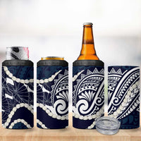 Aloha Hawaii Kalo Pikake Lei 4 in 1 Can Cooler Tumbler Chest Tattoo Oxford Blue Hawaiian Pattern LT14 - Polynesian Pride
