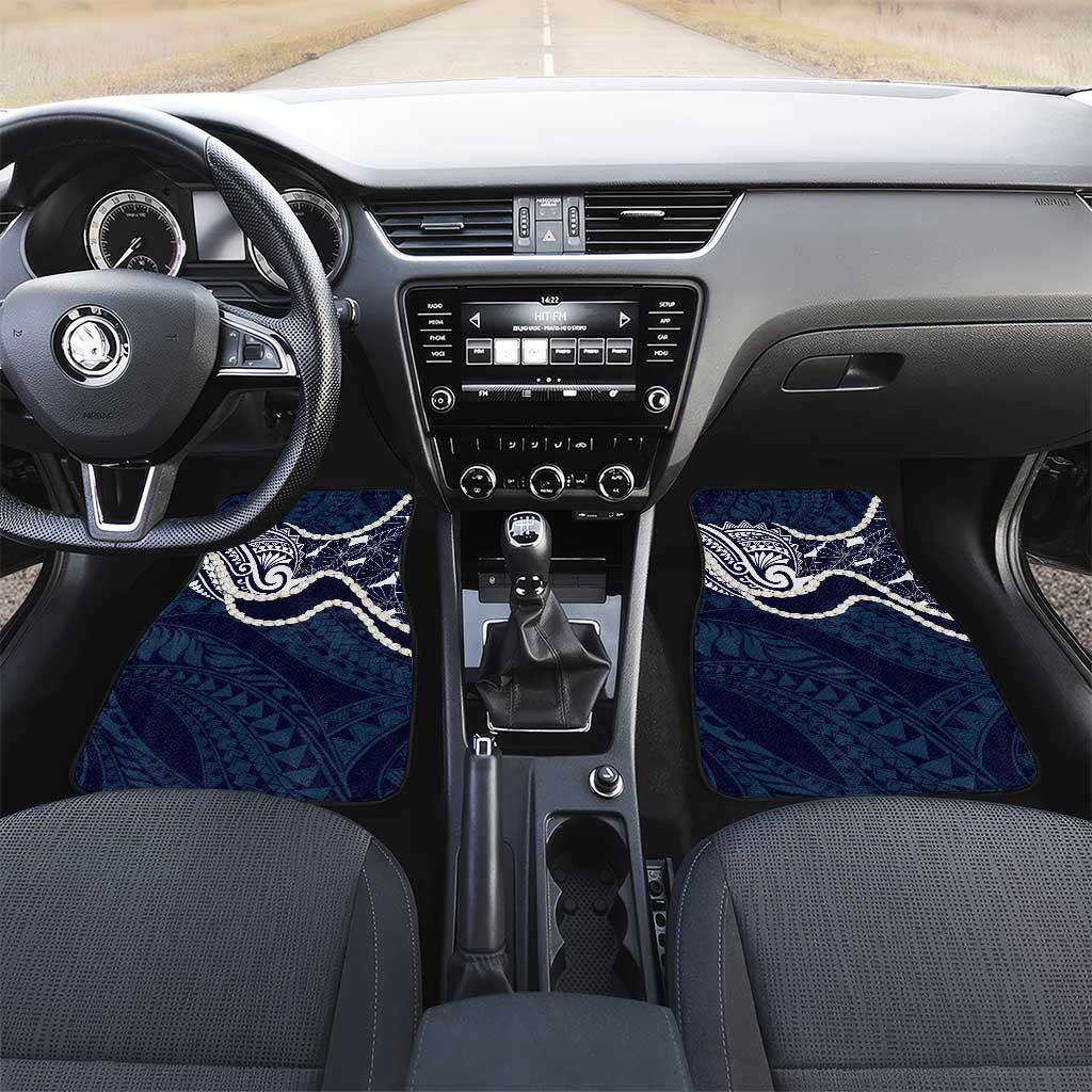 Aloha Hawaii Kalo Pikake Lei Car Mats Chest Tattoo Oxford Blue Hawaiian Pattern LT14 Set 2pcs - Front Oxford Blue - Polynesian Pride